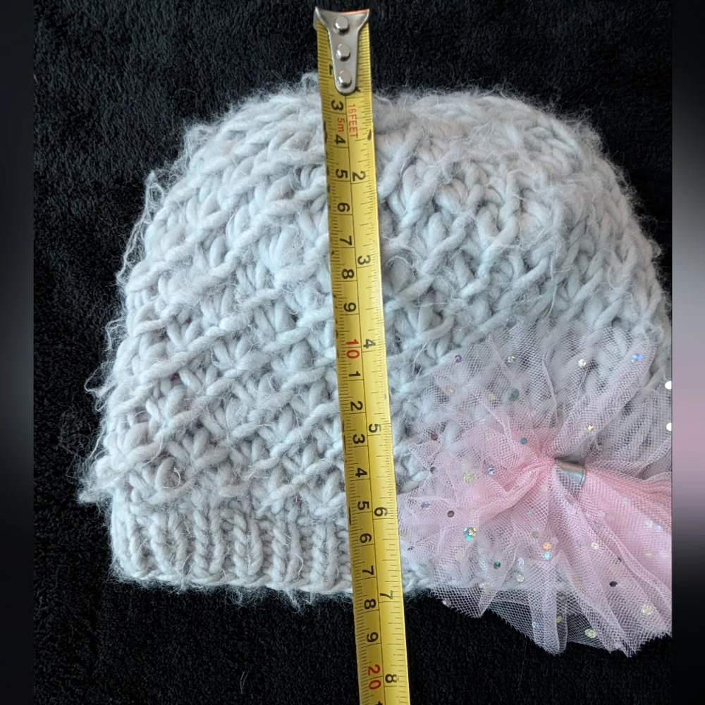 Vintage Toys R Us Little Girls Winter Hat Grey Tulle Bow Babies R Us Y2K
